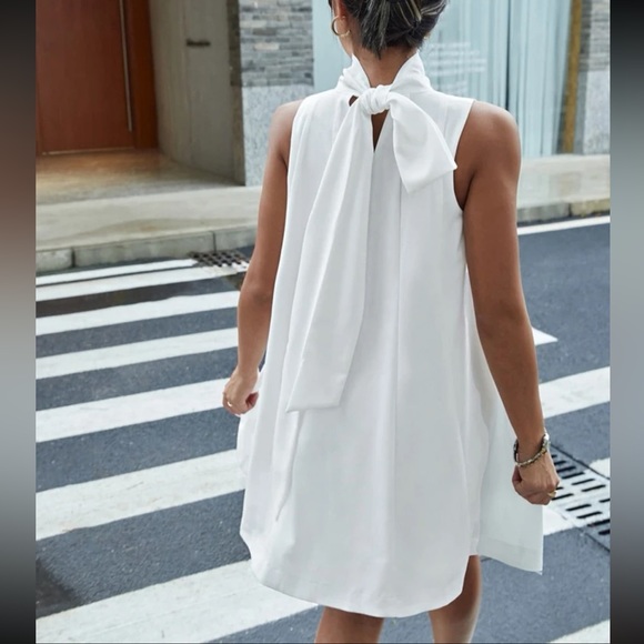 Boho White High Neck Tie Tank Top Dress - Picture 6 of 6